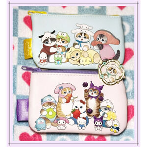mofusand x Sanrio Hello Kitty Mesh Pouch Wallet Coin Purse Cinnamoroll Badge Set